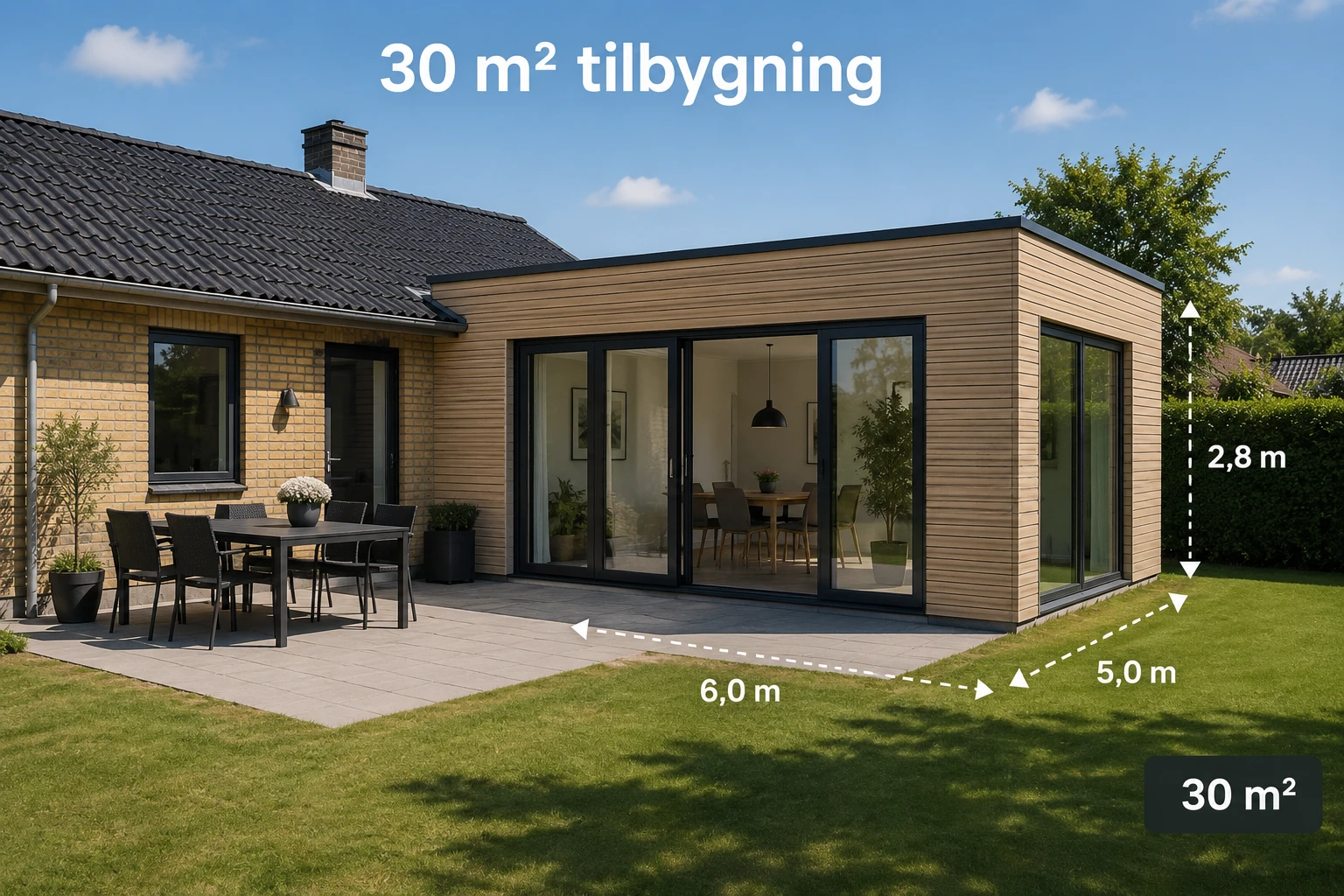 30 m² tilbygning til dansk parcelhus