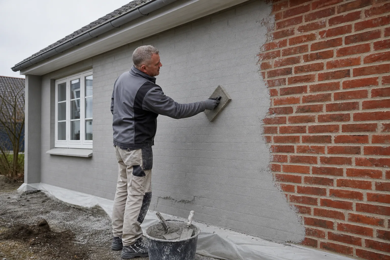 Murer filtser en dansk murstensfacade med filtsebræt