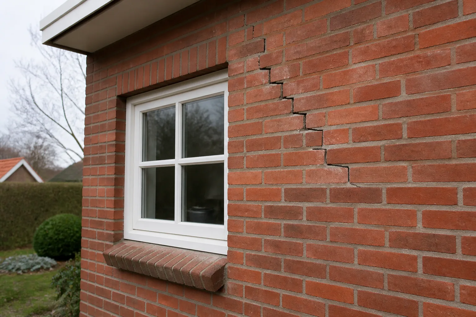 Trappeformet revne i murværk ved vindue på dansk hus
